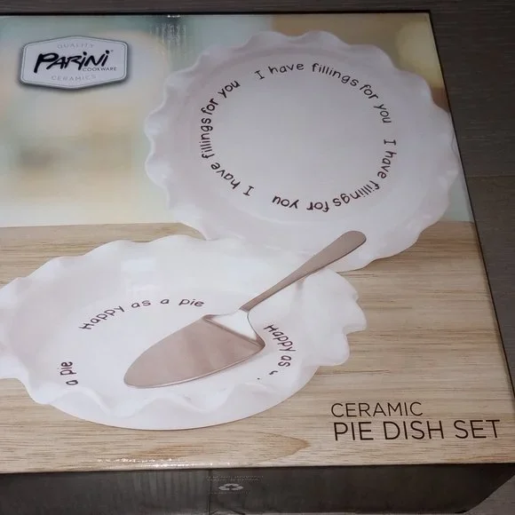 New Parini Rae Dunn Inspired White Ceramic Pie Dish Set